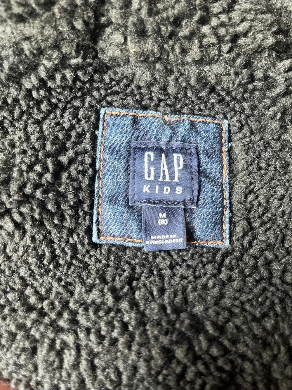 Kids Gap Denim Jacket with Black Sherpa Hood and Sleeves Size Medium 8
